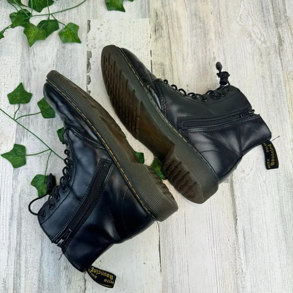 Dr Martens 1460 Harper Black Leather Zipper Unisex Kids Combat Boot Size 3